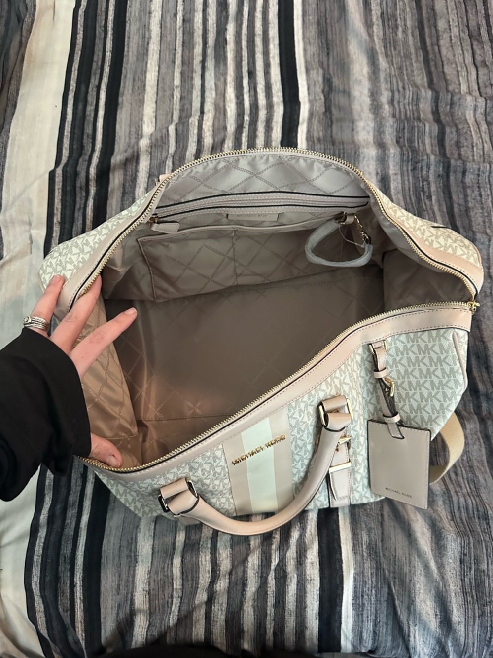 Michael Kors Beige & Cream Monogram Duffel Bag - Picture 3 of 4